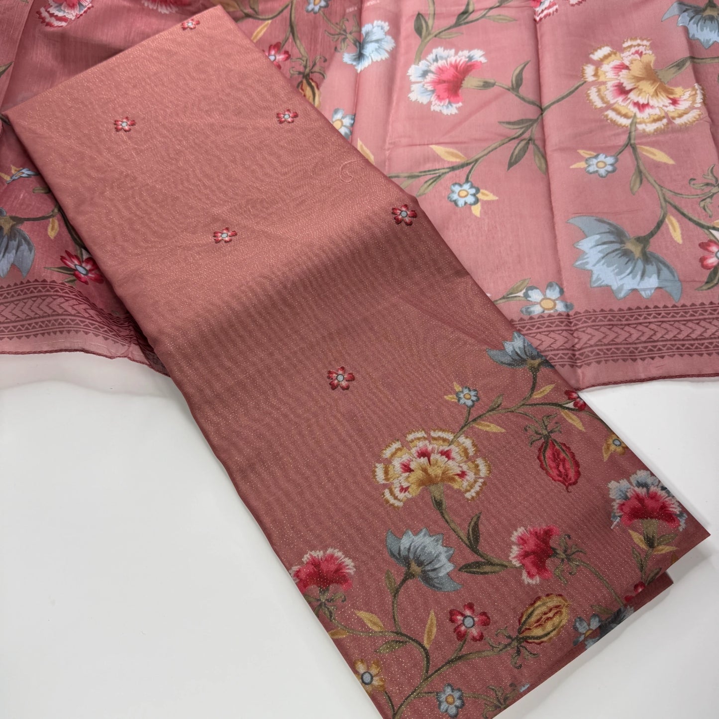 Rose Bloom – Unstitched Suit Set with Digital Floral Print | Q0-006