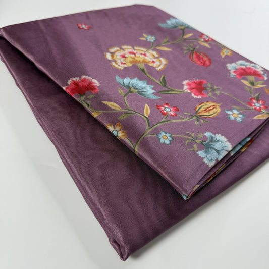 Plum Blossom – Unstitched Suit Set with Digital Floral Print | Q0-008