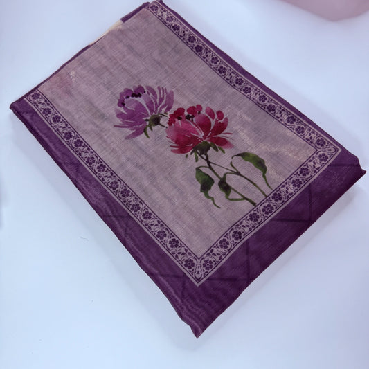 Exquisite Dusty Plum Unstitched Suit Set with Vibrant Floral Print -R0-003