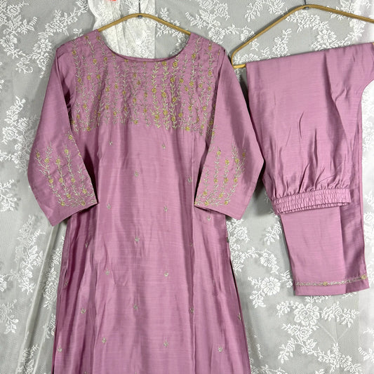 Dusky Pink Embroidered Kurthi Set | R2-001