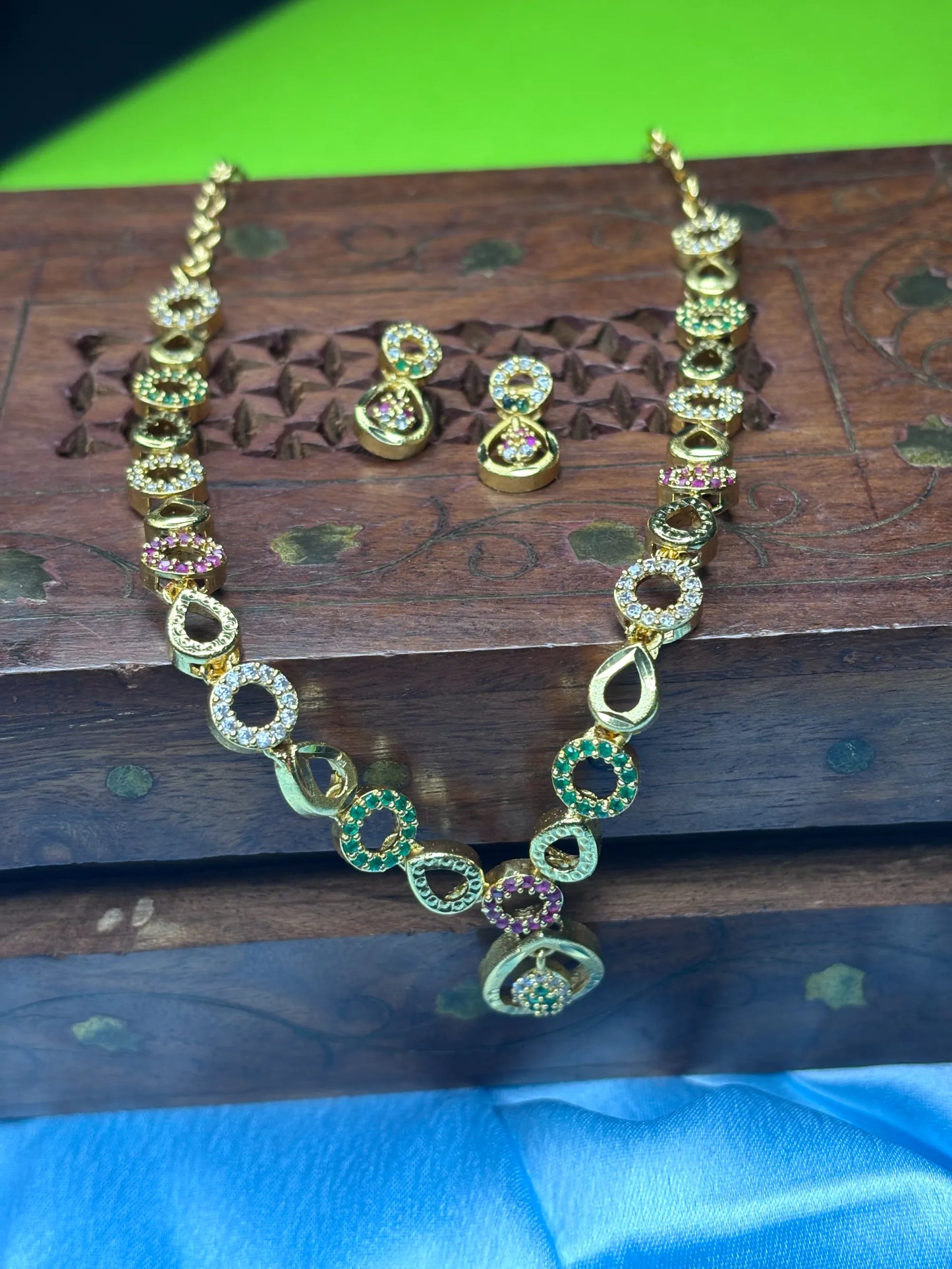 Multicolored CZ Stone Necklace Set (SKU: B5-CS-001)