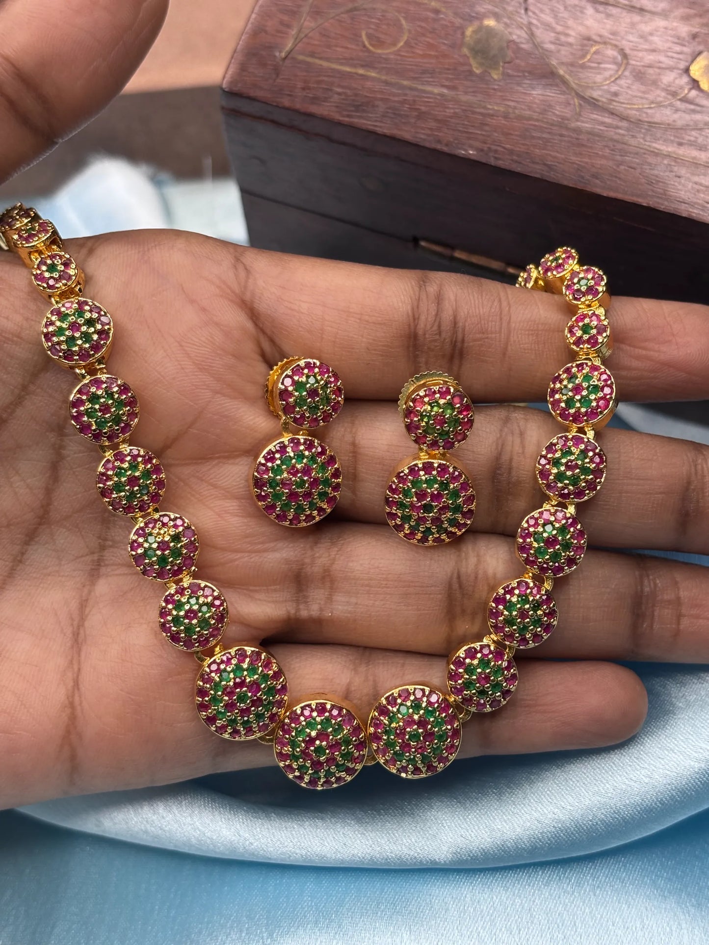 Vibrant Ruby and Emerald CZ Necklace Set (SKU: B5-CS-005)