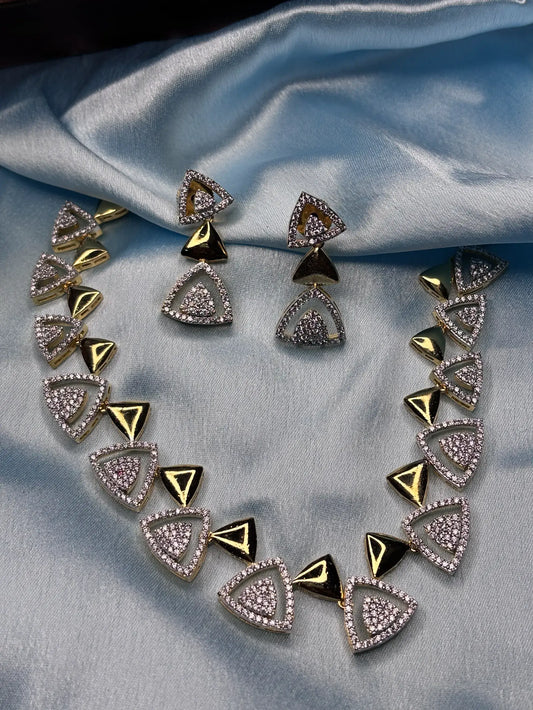 Geometric CZ & Gold Necklace Set (SKU: B5-CS-009)