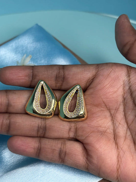 Gold & CZ Teardrop Stud Earrings (SKU: B4-ER-005)