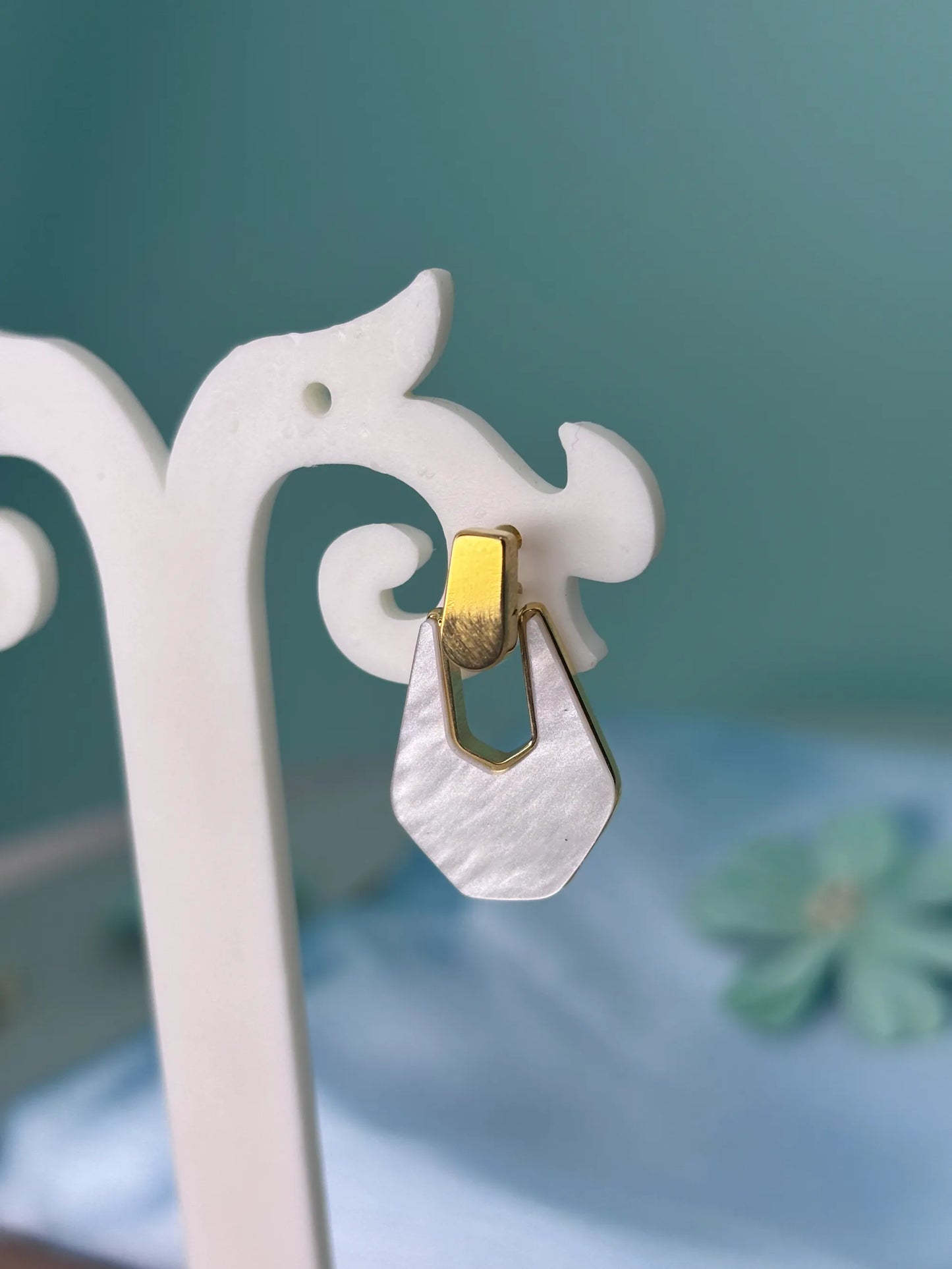 Mother of Pearl Geometric Drop Earrings (SKU: B4-ER-024)