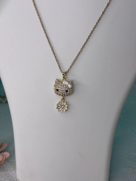 Kitty & Flower Charm Necklace (SKU: B4-SC-002)