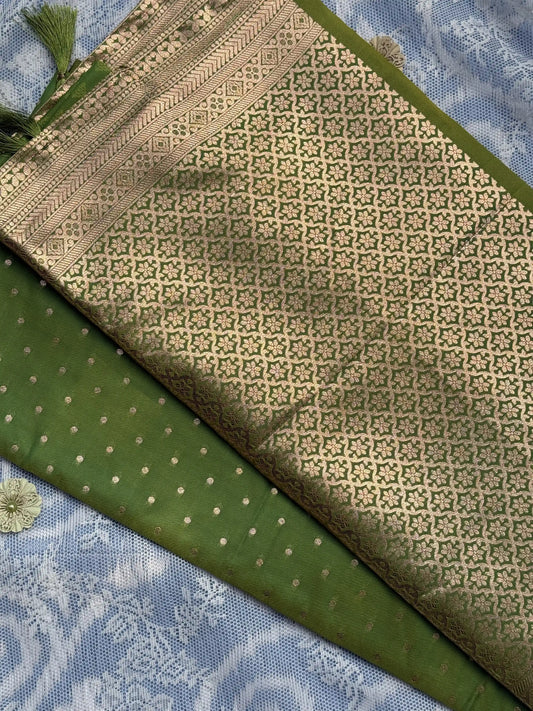 Gold Polka Dot Green Color Soft silk