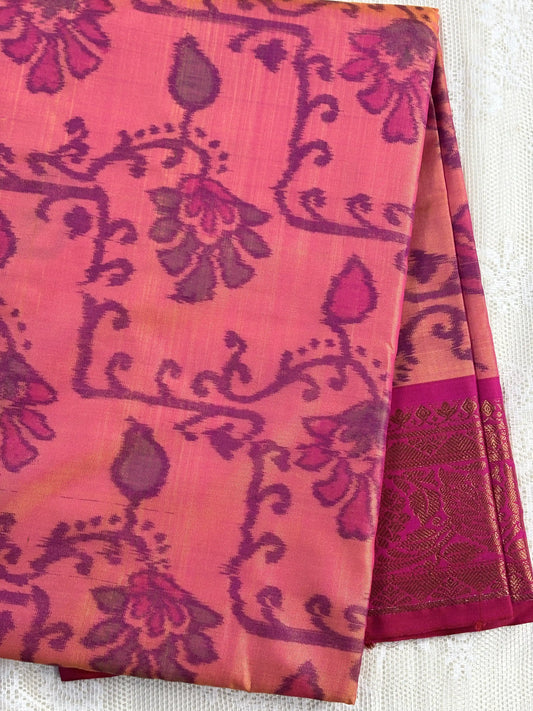 Pink Floral Print - Pochampalli Soft Silk Saree