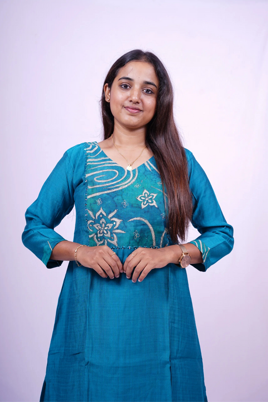 Ocean Breeze Blue Printed Kurthi Set with Dupatta|3-Piece Kurthi Set |T2-005