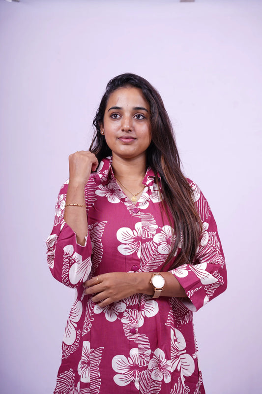 Red Floral Cotton 2 - Piece Kurthi Set | R2-003