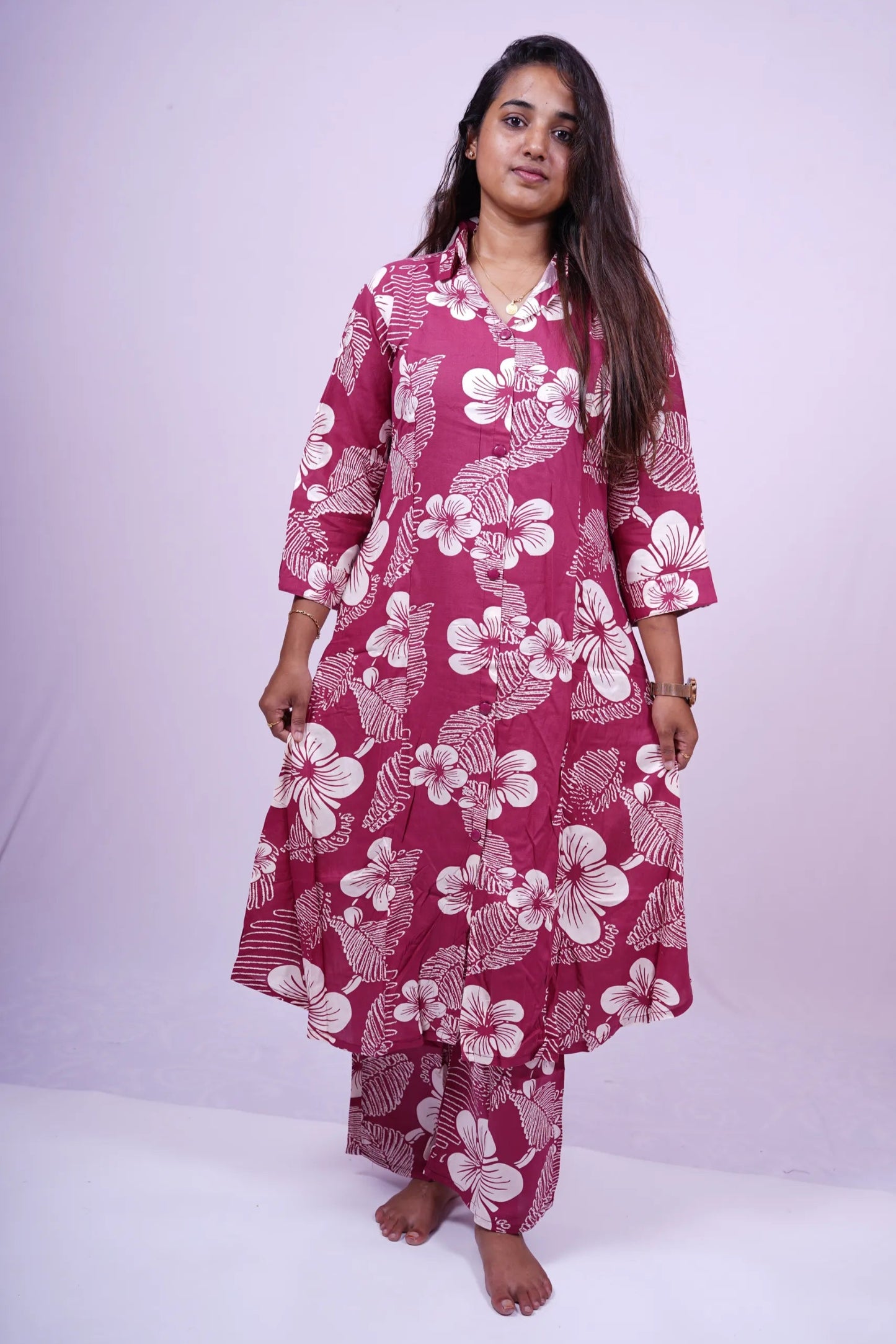 Red Floral Cotton 2 - Piece Kurthi Set | R2-003
