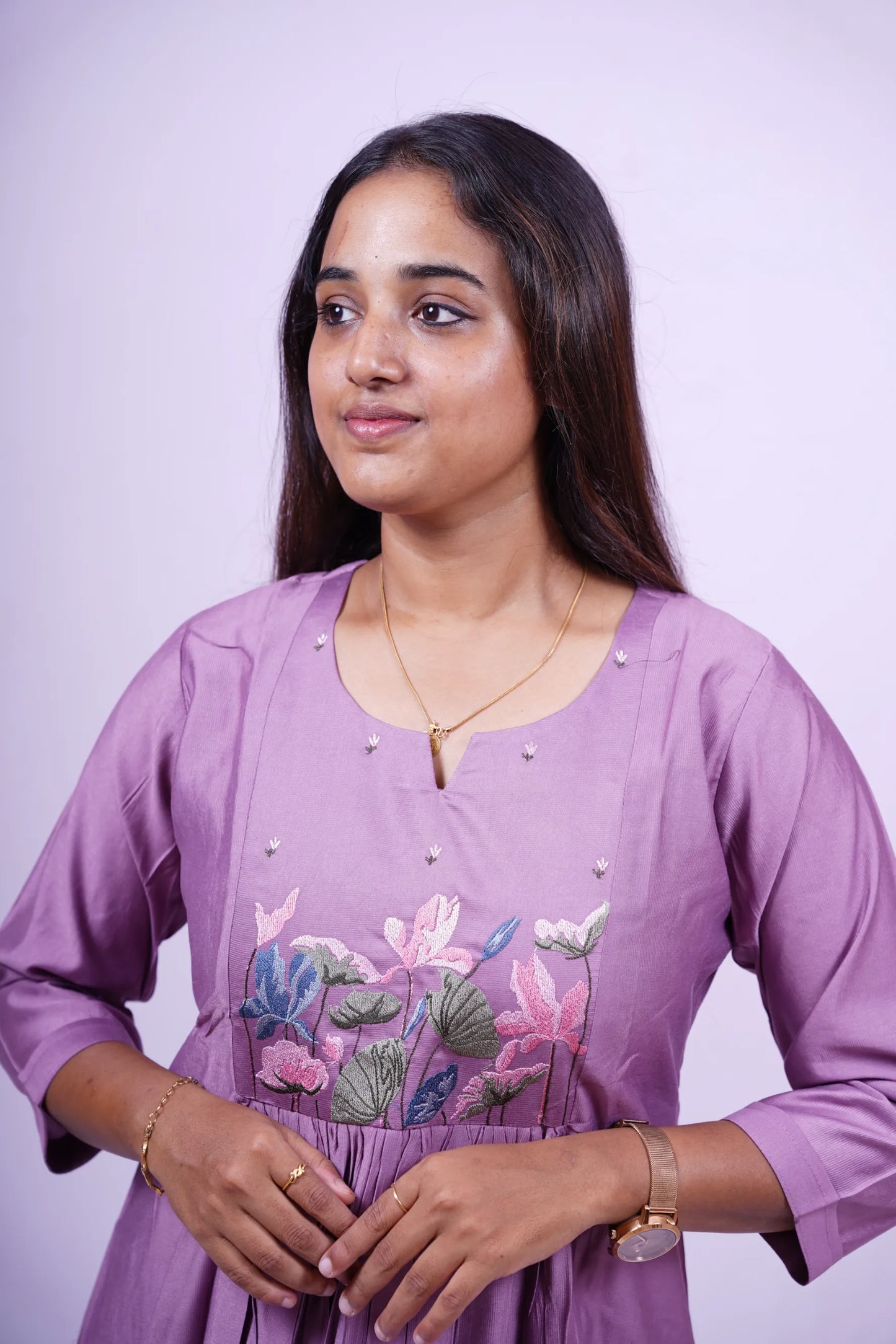 Lilac Floral Embroidered Kurthi | R2-002
