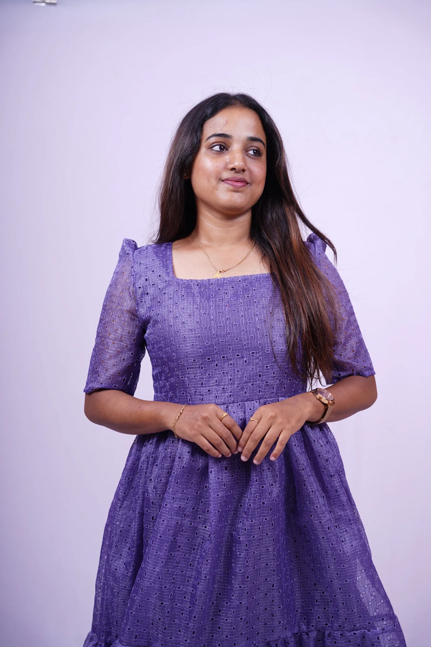 Custom-Made Deep Lavender Hakoba Kurti | USK-M2O-004