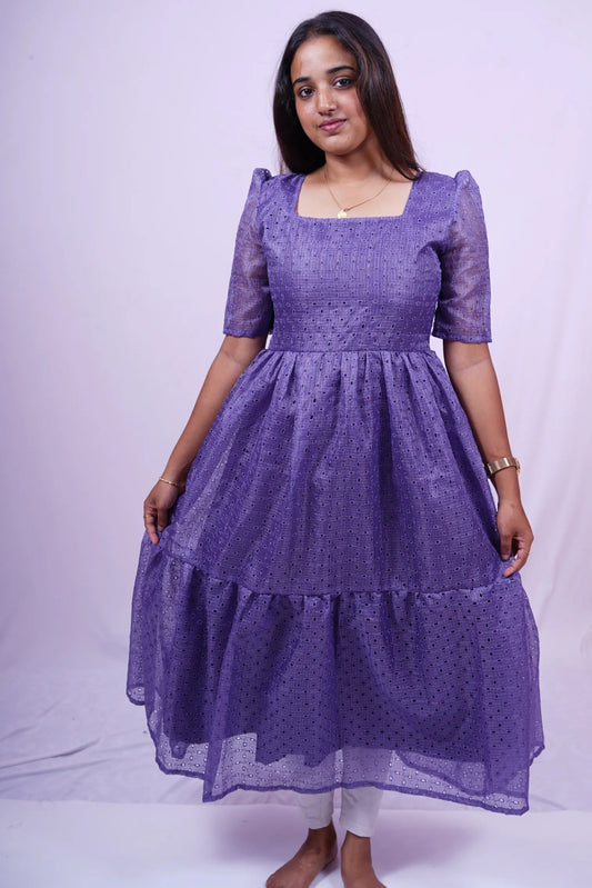 Custom-Made Deep Lavender Hakoba Kurti | USK-M2O-004