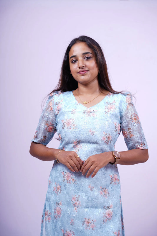 Custom-Made Light Blue Organza Kurti | USK-M2O-003