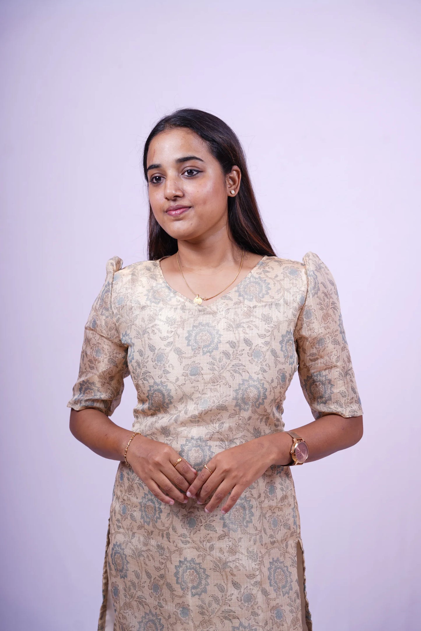 Custom-Made Beige Organza Kurti | USK-M2O-001