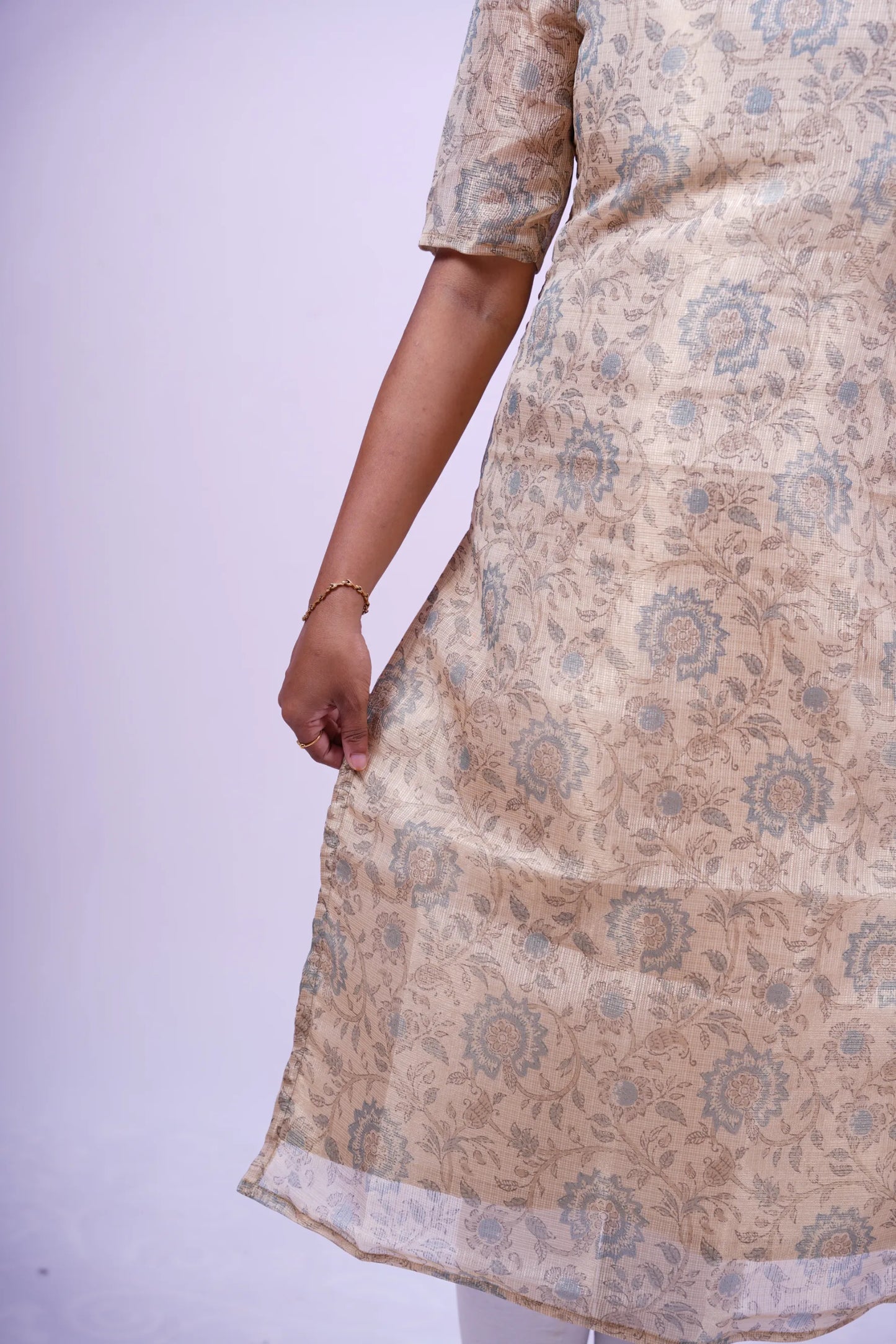 Custom-Made Beige Organza Kurti | USK-M2O-001