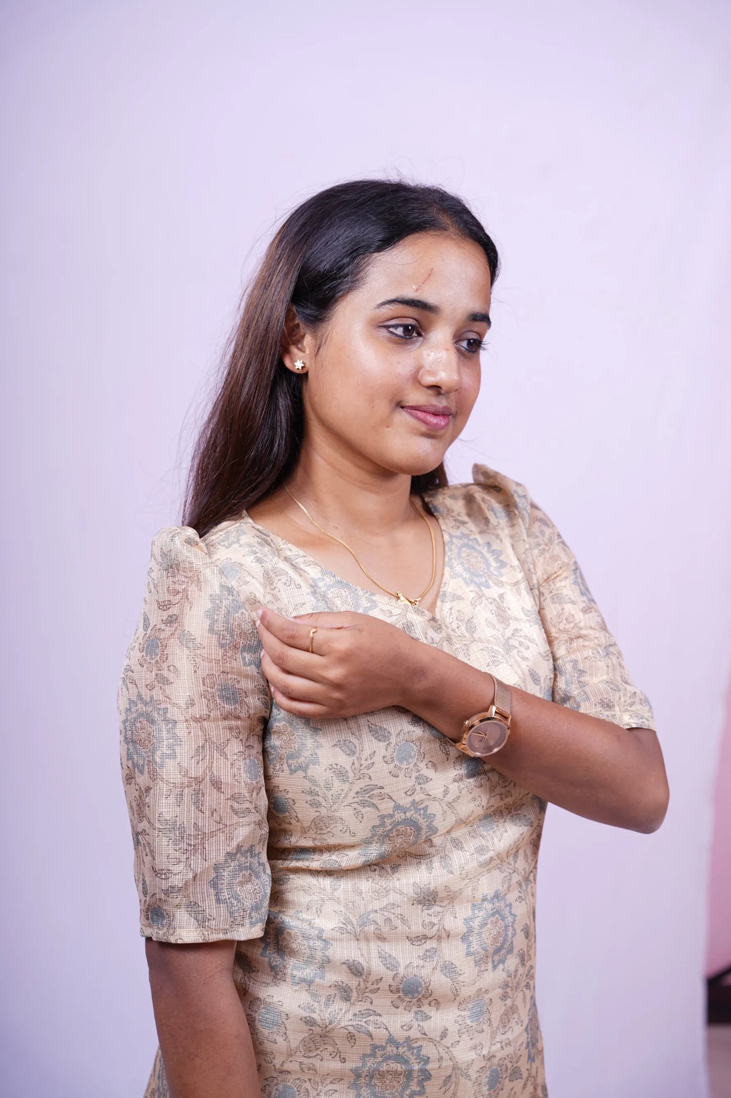 Custom-Made Beige Organza Kurti | USK-M2O-001