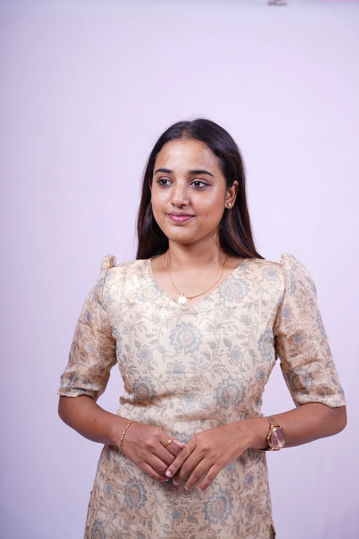 Custom-Made Beige Organza Kurti | USK-M2O-001