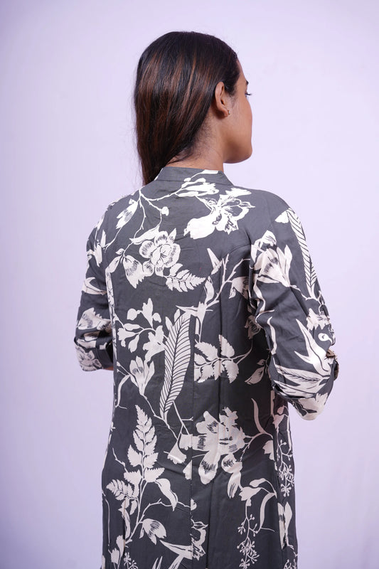 Grey Floral Print Kurthi | S1-005