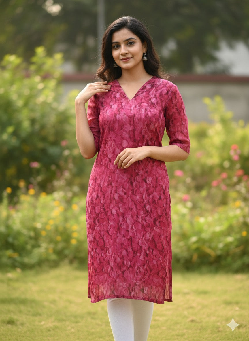 Custom-Made Floral Red Rose Petals Organza Kurti | USK-M2O-010