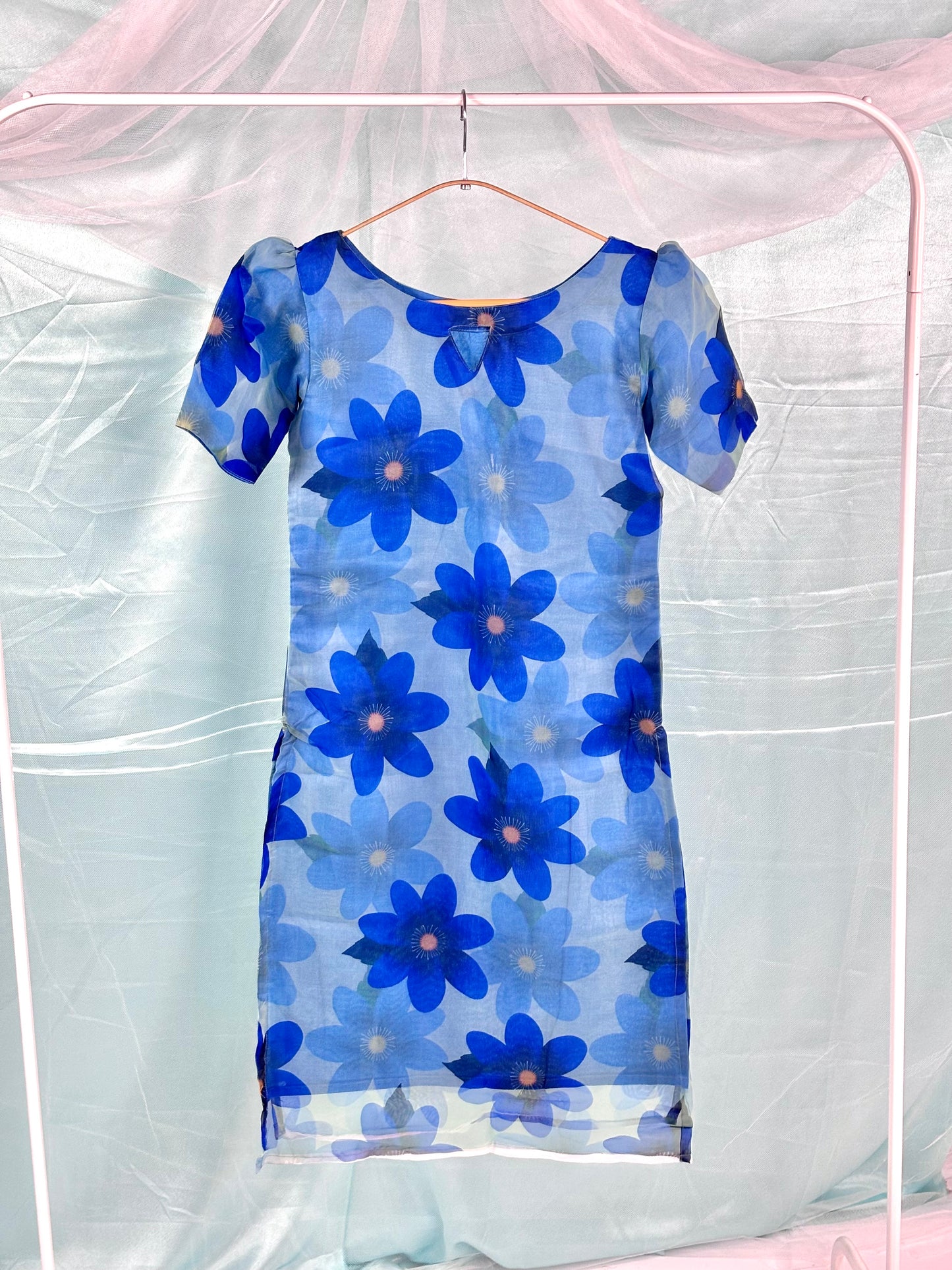 Custom-Made Floral Blue Organza Kurti | USK-M2O-008K