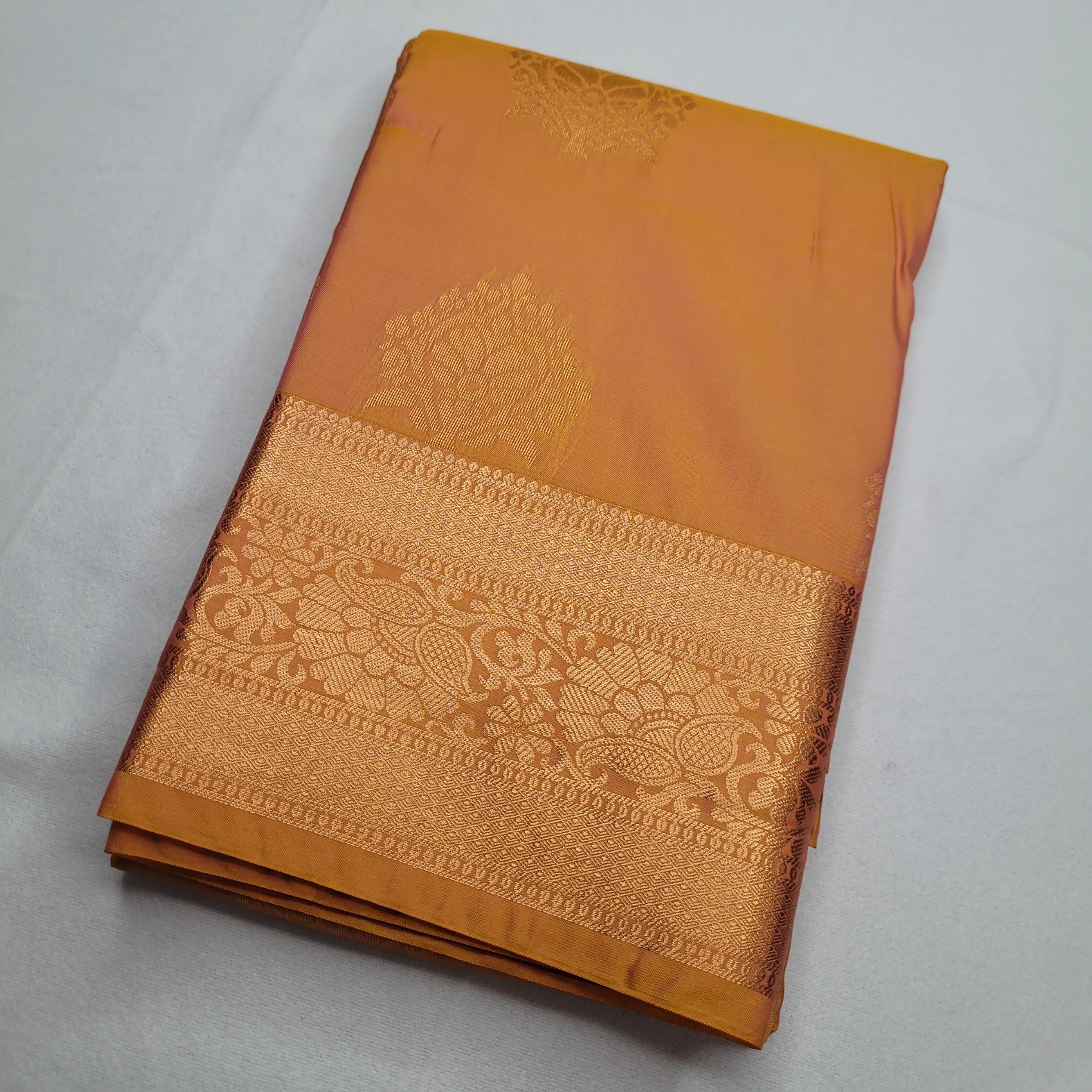 Elegant Ochre Soft Silk Saree with Intricate Brocade | J3-002