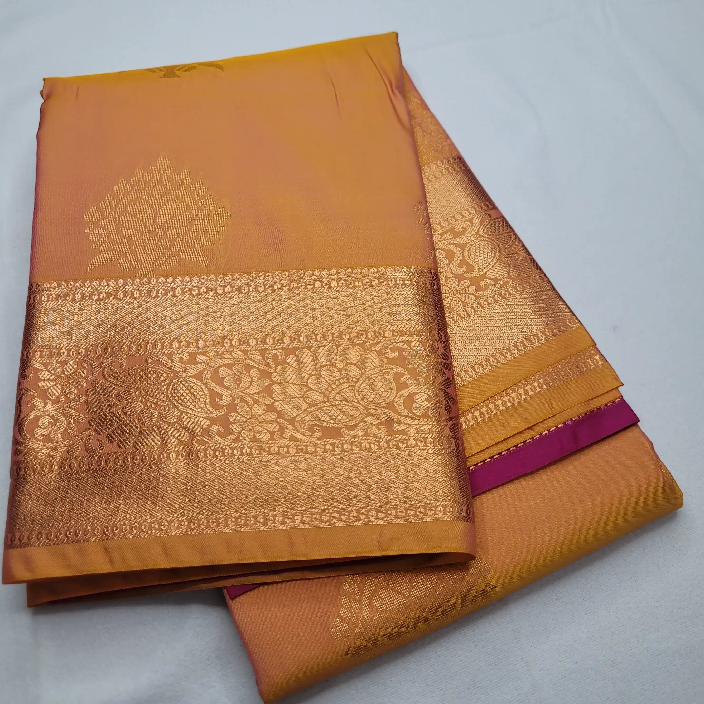 Elegant Ochre Soft Silk Saree with Intricate Brocade | J3-002