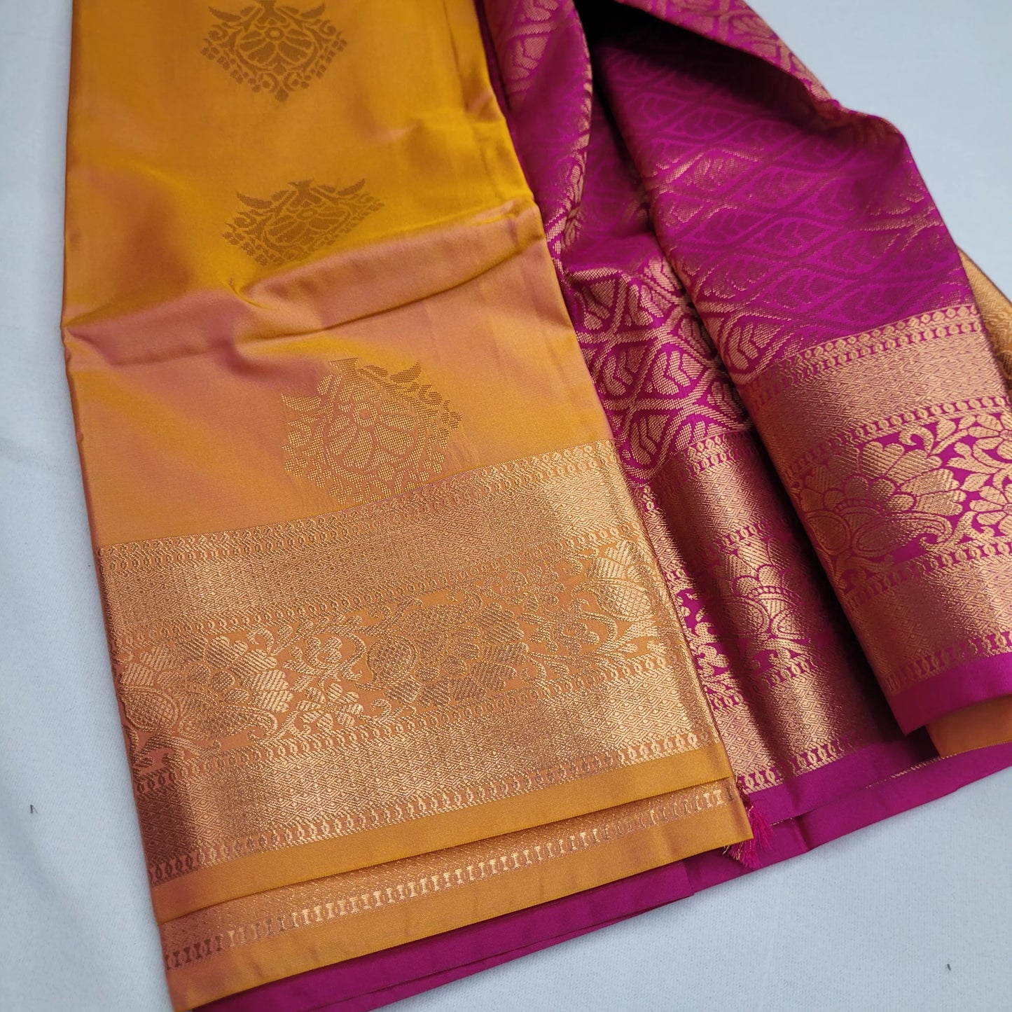 Elegant Ochre Soft Silk Saree with Intricate Brocade | J3-002