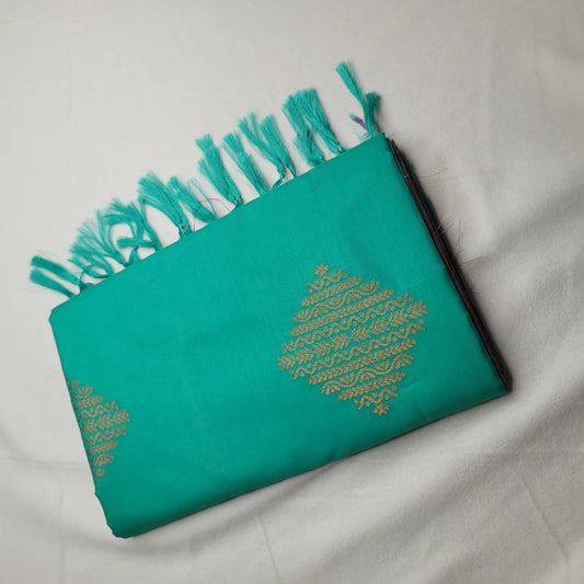 Stunning Teal Soft Silk Saree with Purple Pallu | H4-007