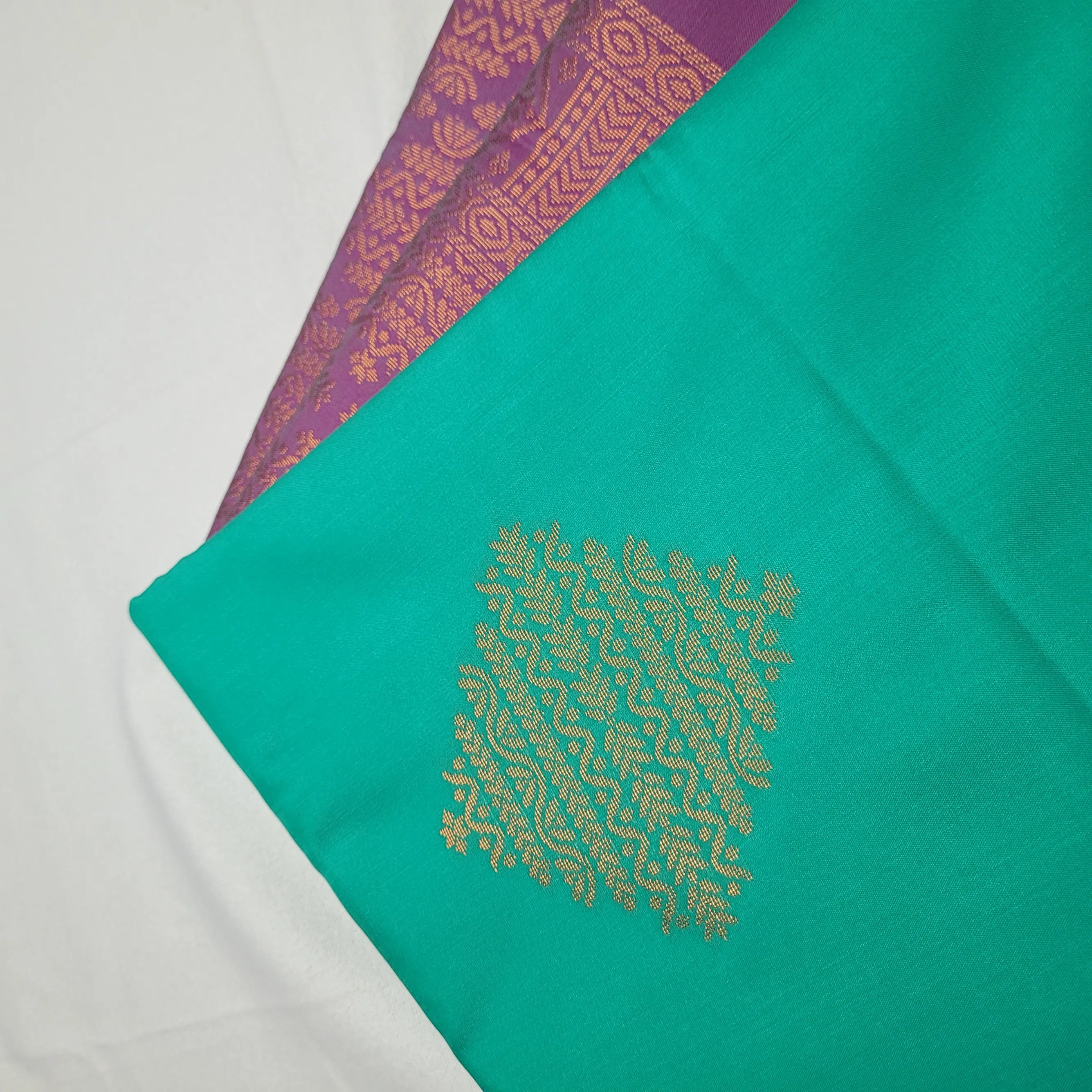 Stunning Teal Soft Silk Saree with Purple Pallu | H4-007