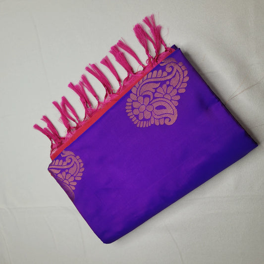 Royal Purple & Red – Handloom Saree with Floral Pallu and Paisley Motifs | H4-002