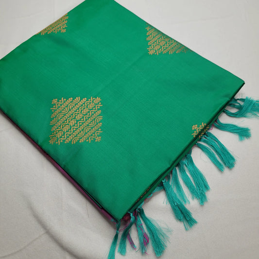 Vibrant Green Soft Silk Saree with Golden Butta Motifs | H4-006
