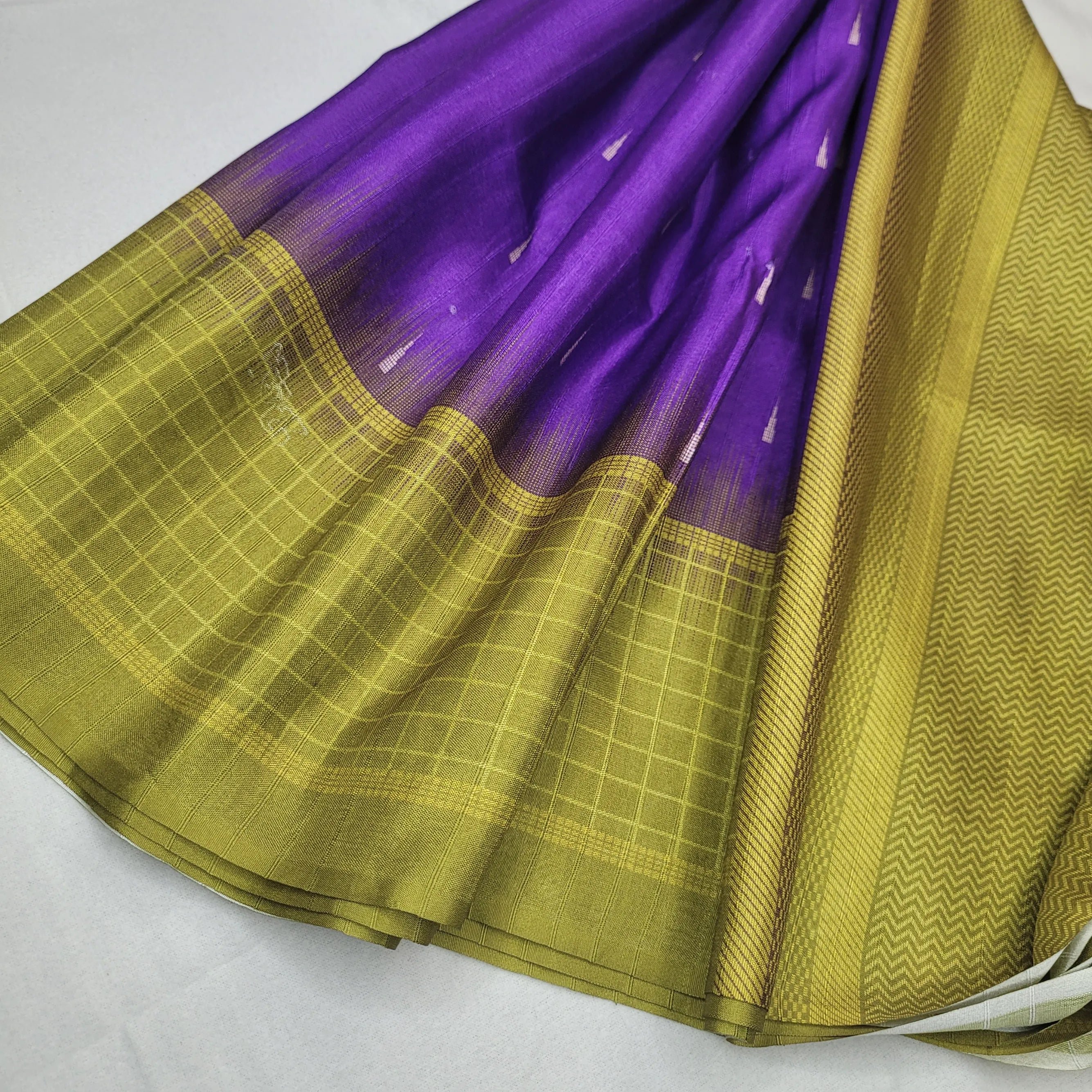 Royal Purple & Green – Handloom Saree with Checked Pallu and Striped Body | G1-003