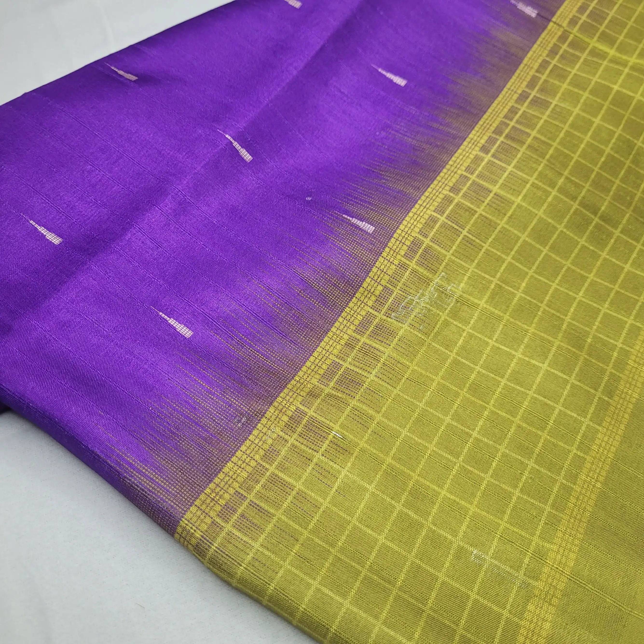 Royal Purple & Green – Handloom Saree with Checked Pallu and Striped Body | G1-003