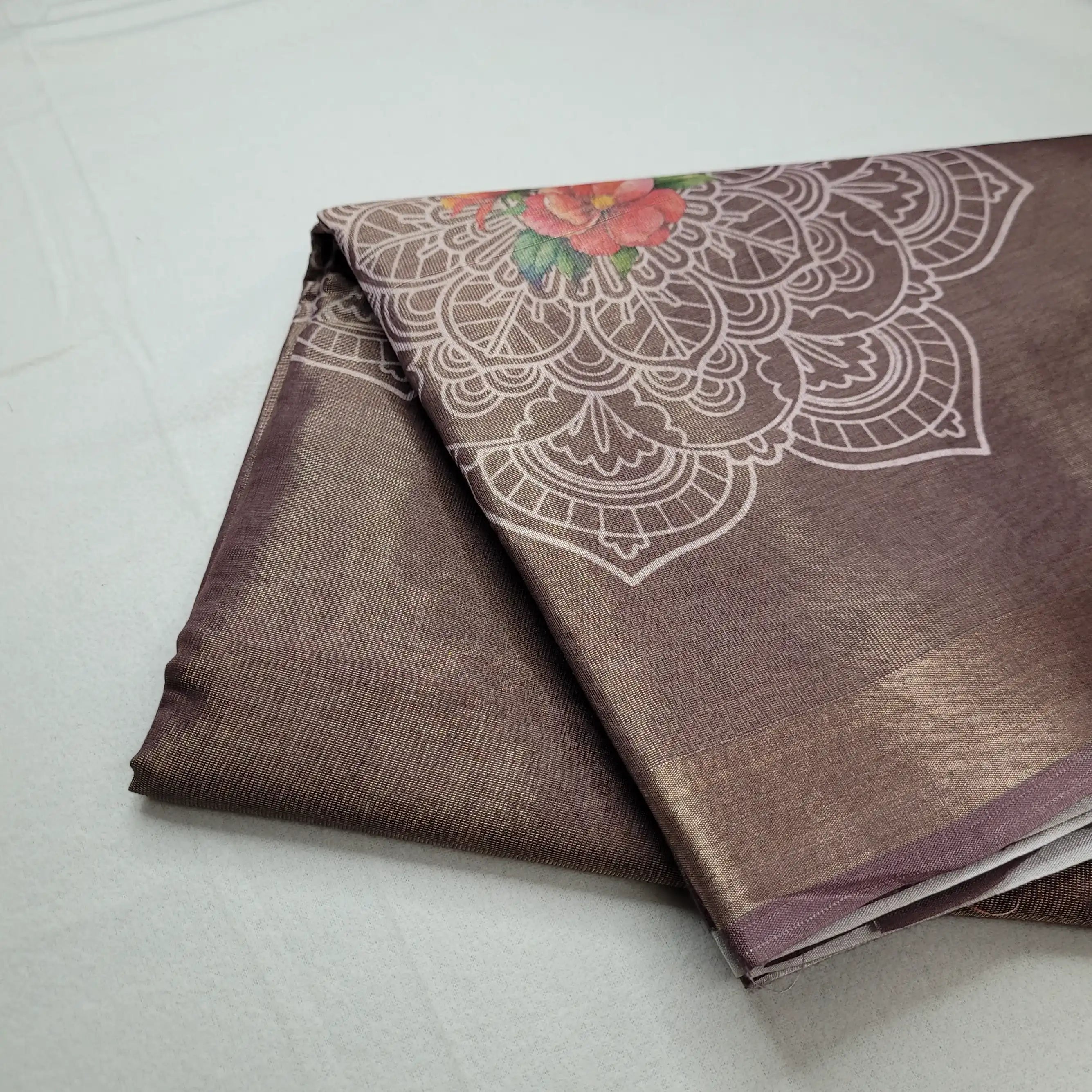 Sophisticated Coffee Linen Saree with Mandala Motif | I0-001
