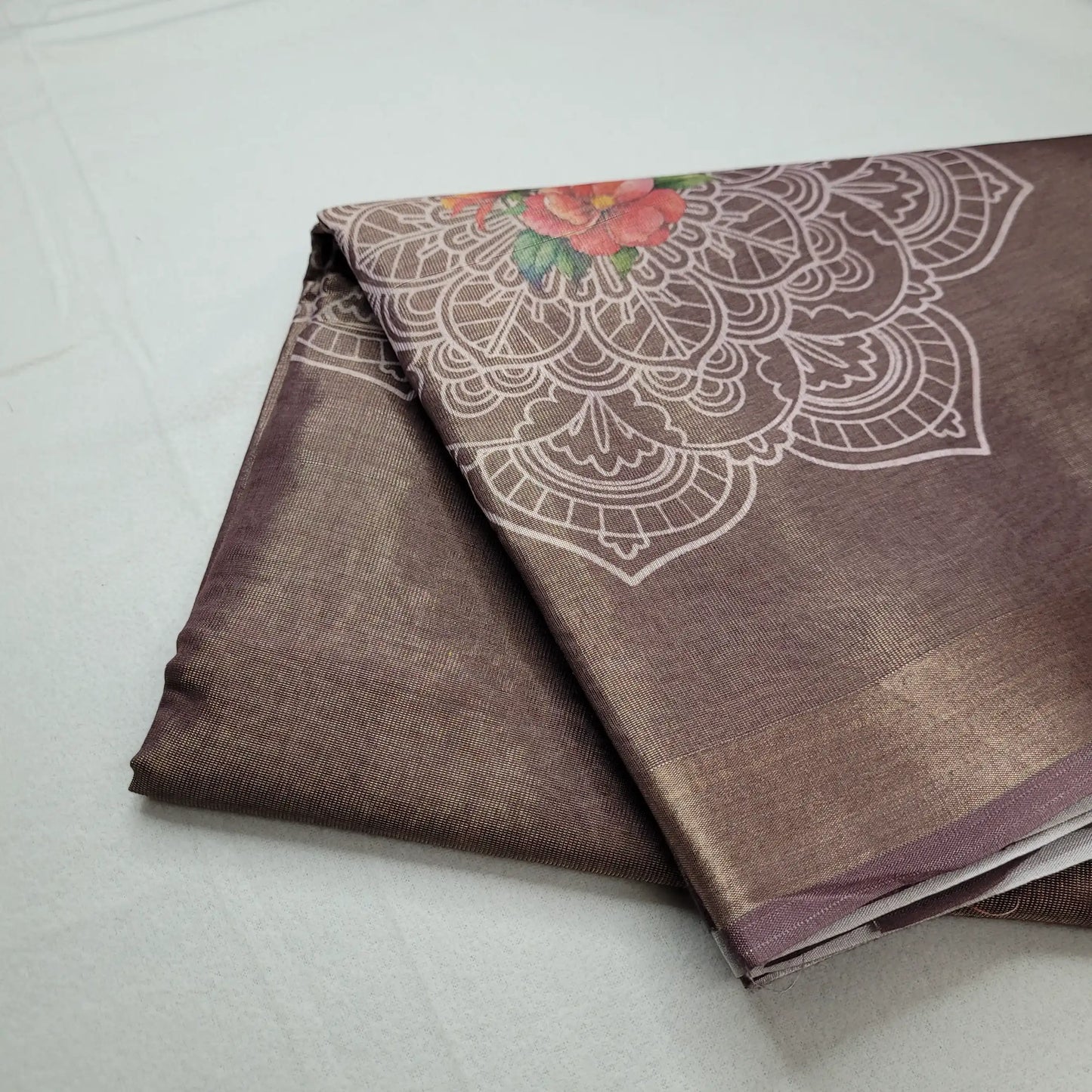 Sophisticated Coffee Linen Saree with Mandala Motif | I0-001