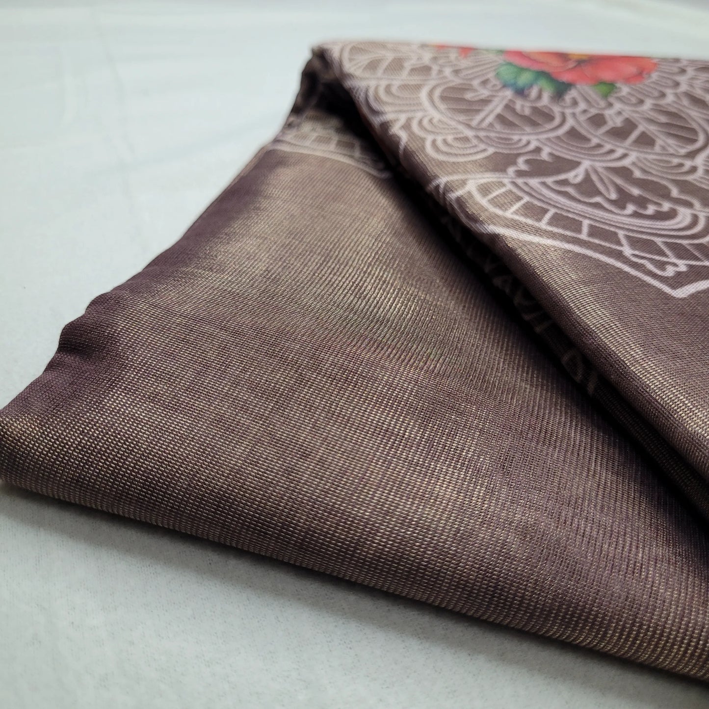 Sophisticated Coffee Linen Saree with Mandala Motif | I0-001