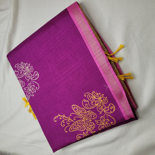 Royal Plum & Beige – Handloom Saree with Ikat Pallu and Geometric Body - H0-001