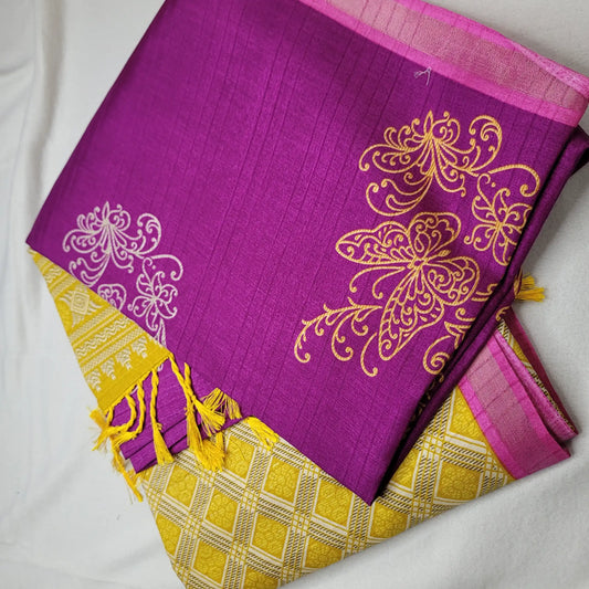 Royal Plum & Beige – Handloom Saree with Ikat Pallu and Geometric Body - H0-001