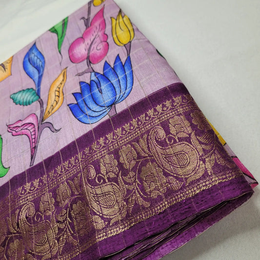 Elegant Lavender Kalamkari Saree with Purple Border | N3-005