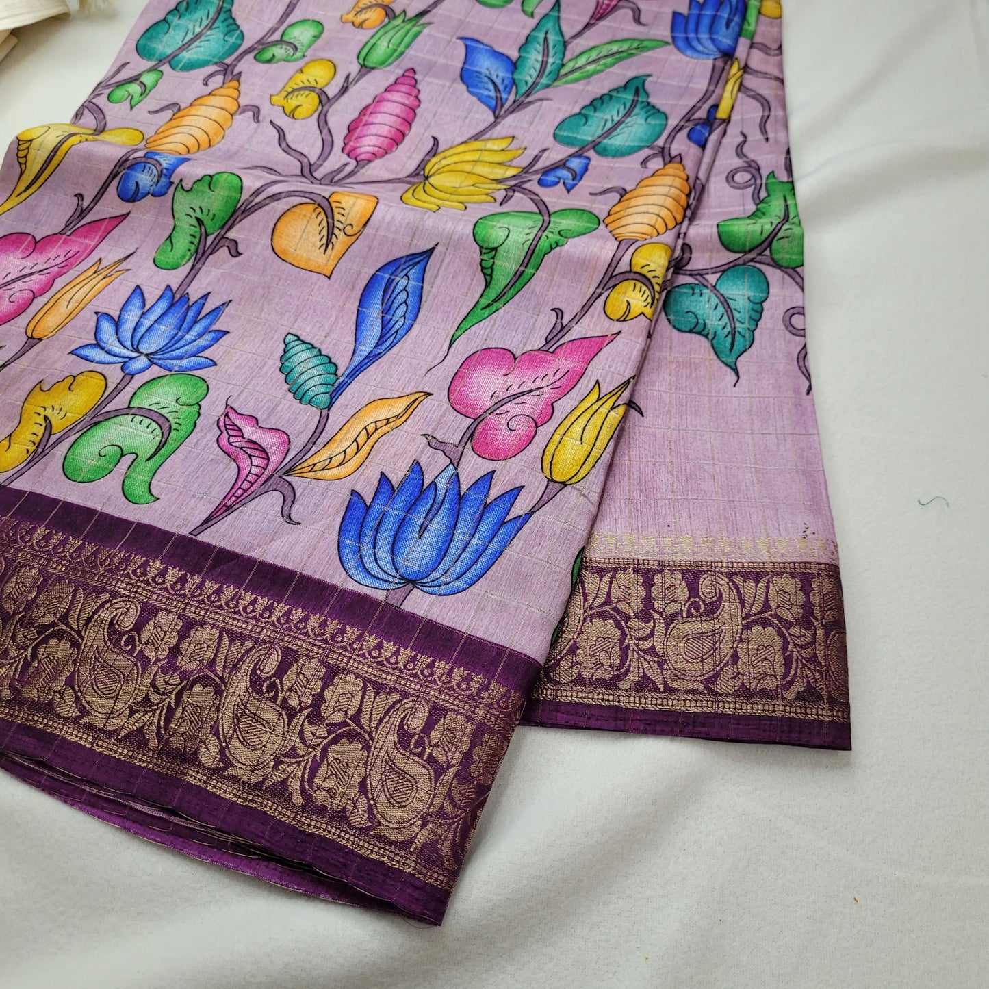 Elegant Lavender Kalamkari Saree with Purple Border | N3-005