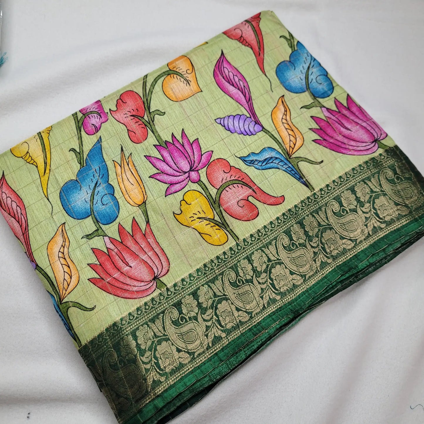 Vibrant Pistachio Green Kalamkari Saree | N3-004