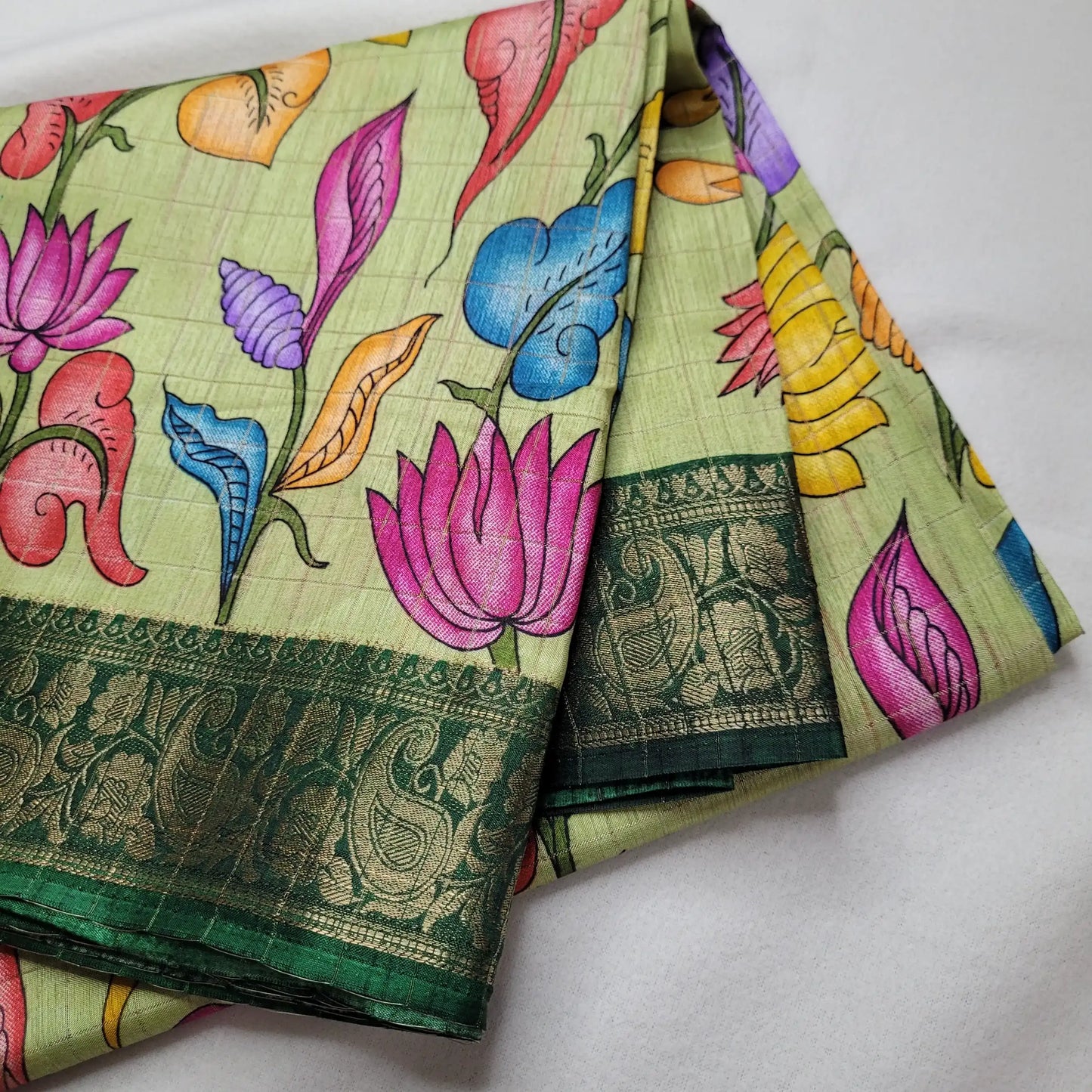 Vibrant Pistachio Green Kalamkari Saree | N3-004