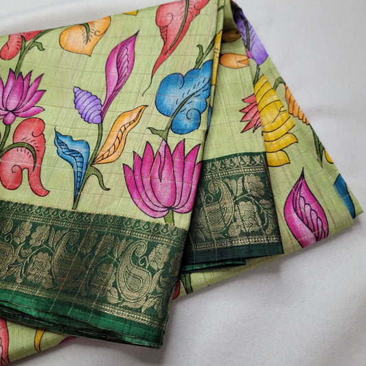 Vibrant Pistachio Green Kalamkari Saree | N3-004
