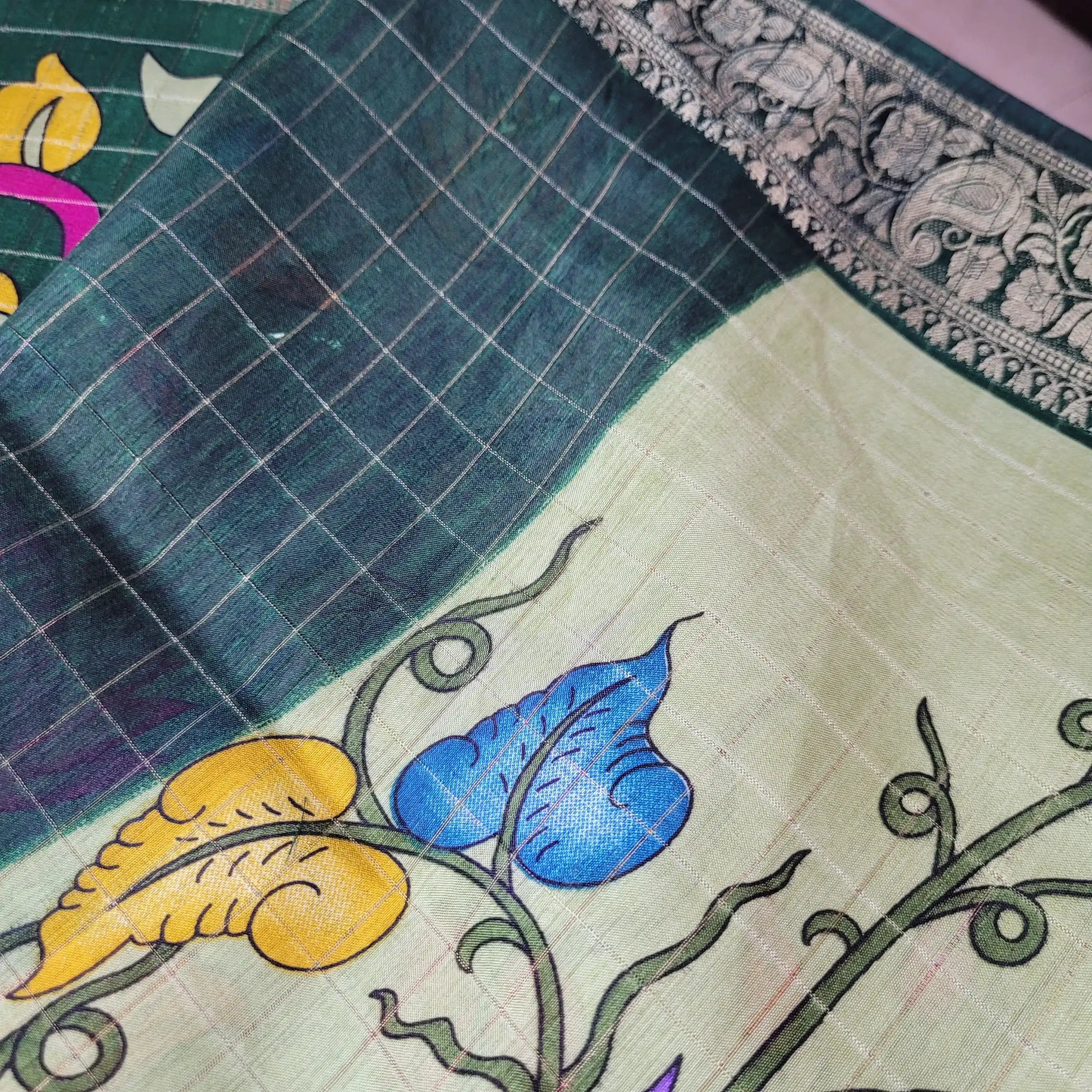 Vibrant Pistachio Green Kalamkari Saree | N3-004