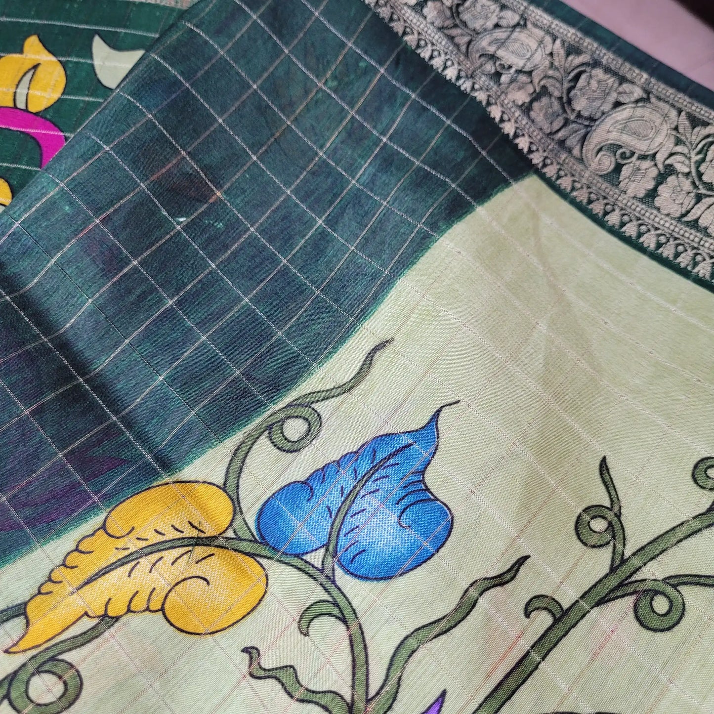 Vibrant Pistachio Green Kalamkari Saree | N3-004