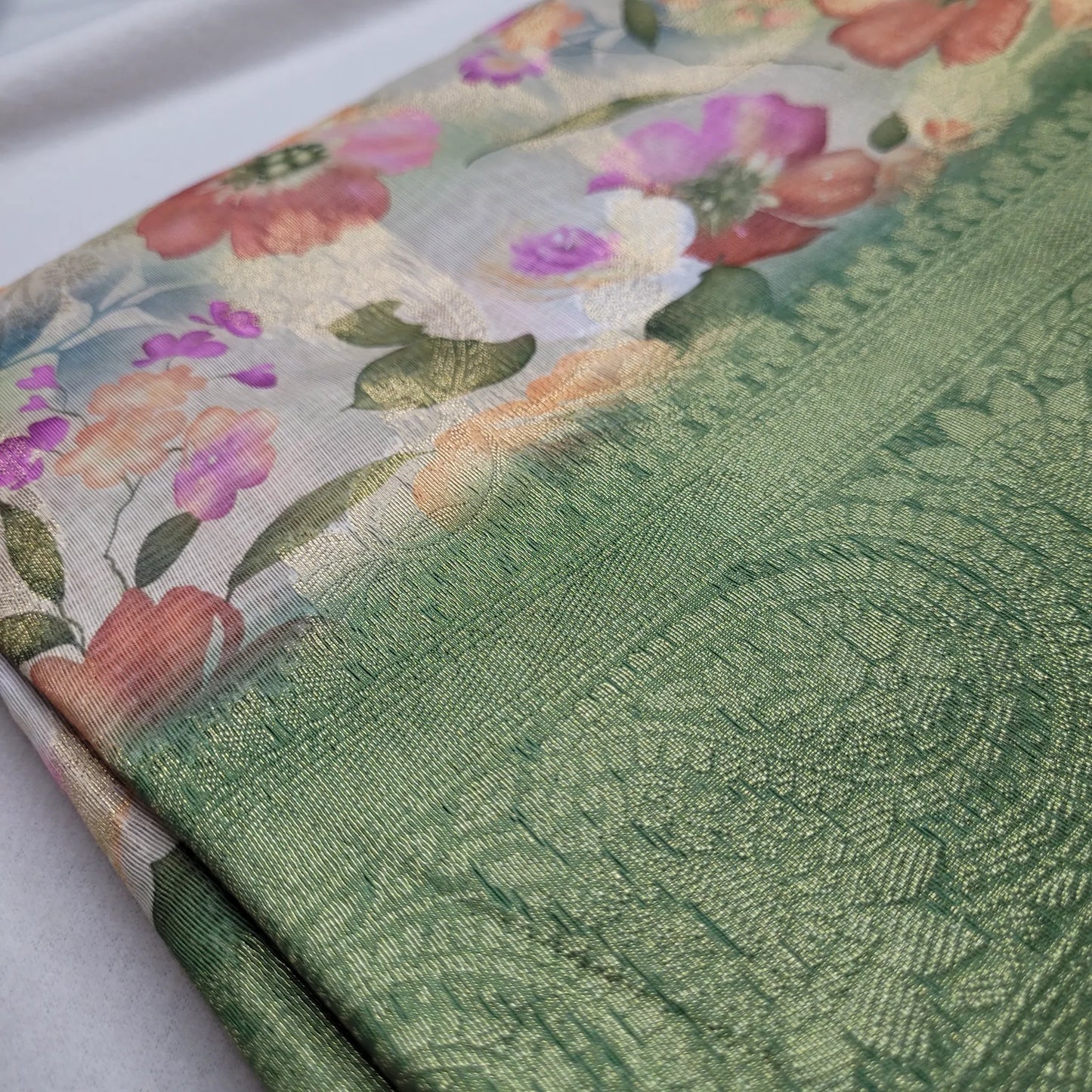 Garden Serenity – Fancy Saree with Digital Floral Print and Woven Green Pallu | N4-001