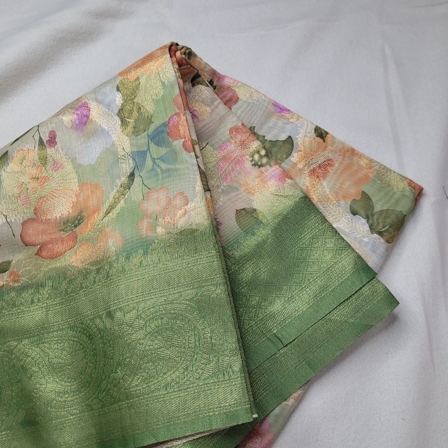 Garden Serenity – Fancy Saree with Digital Floral Print and Woven Green Pallu | N4-001