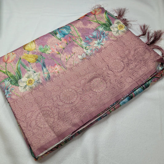 Floral Reverie – Fancy Saree with Digital Floral Print and Woven Border | N4-002